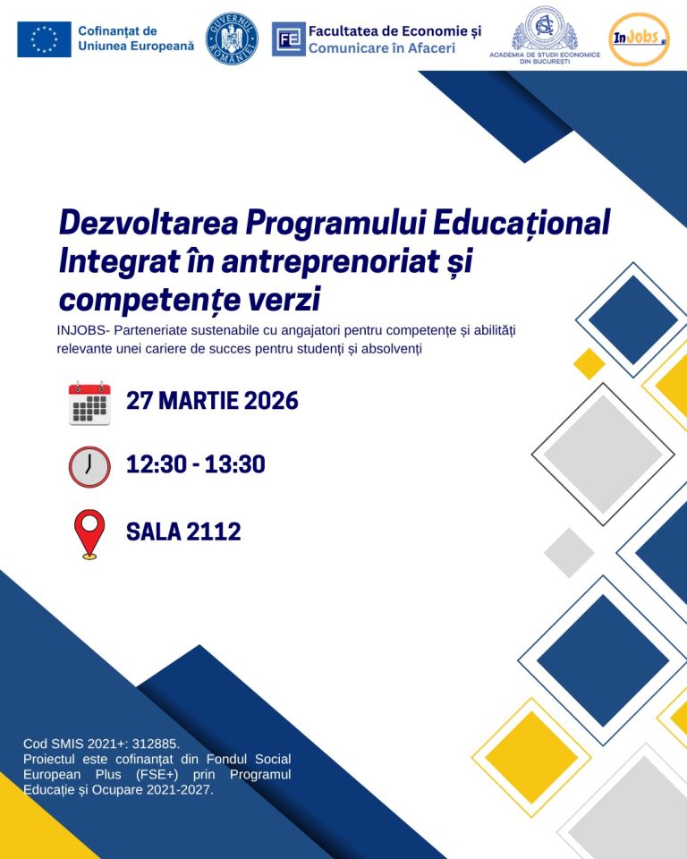 Workshop INJOBS: Dezvoltarea Programului Educațional Integrat în antreprenoriat și competențe verzi